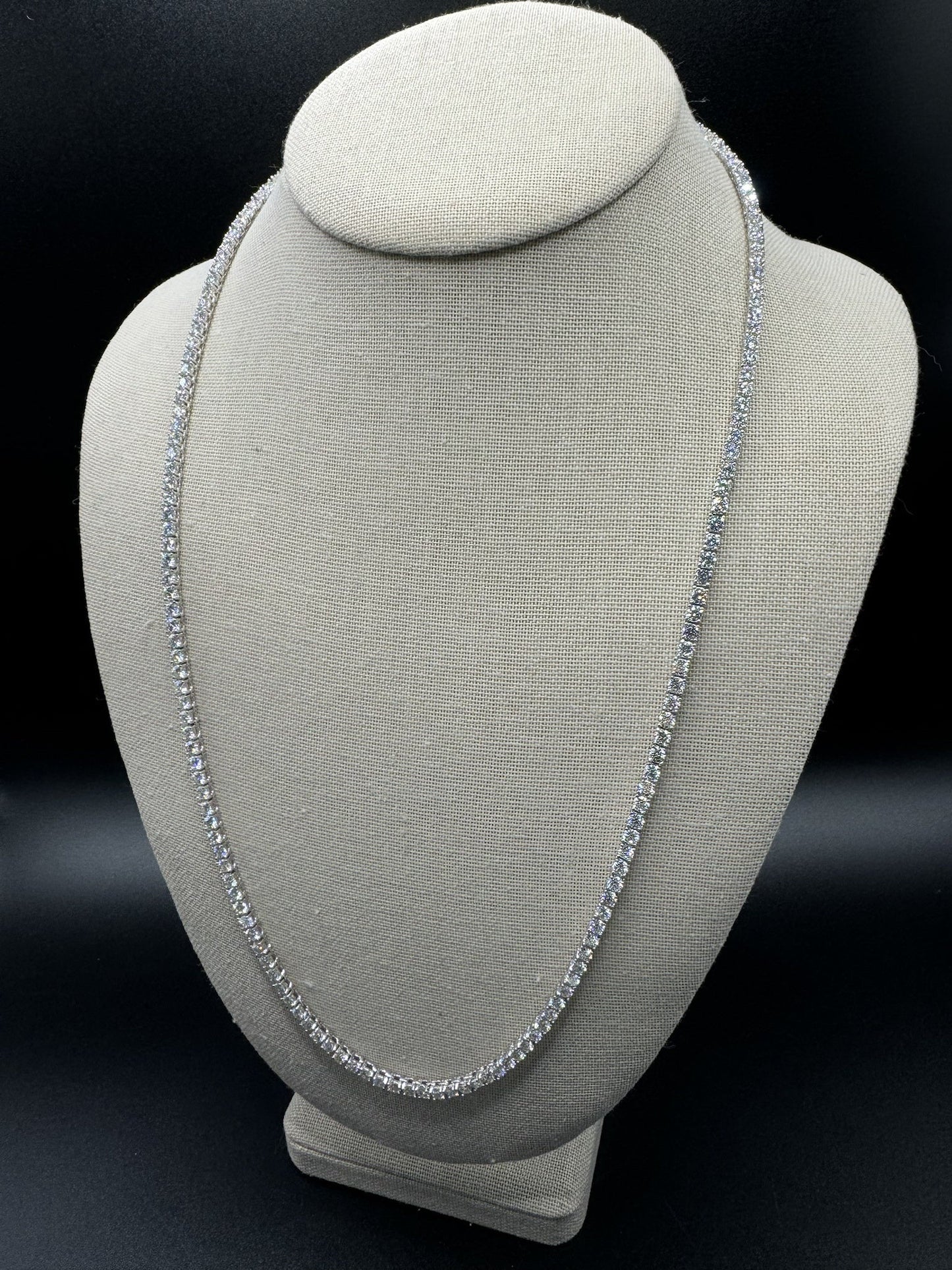 24” 3mm 22ctw Moissanite & Silver Tennis Chain 27.5g