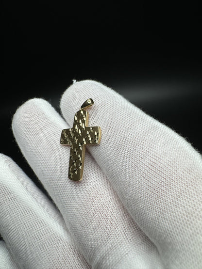 1” 14k Yellow Gold Square Diamond Cut Cross 2.3mm Bail 1.82g