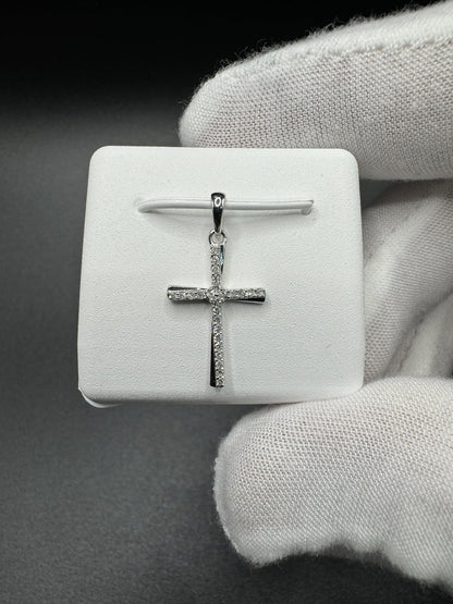 1” 10k White Gold Cross 1/8ctw Natural Diamonds 2.2mm Bail .7g