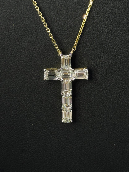 14k Yellow Gold 1.75ctw Lab-Grown Diamond Cross Necklace – 18"