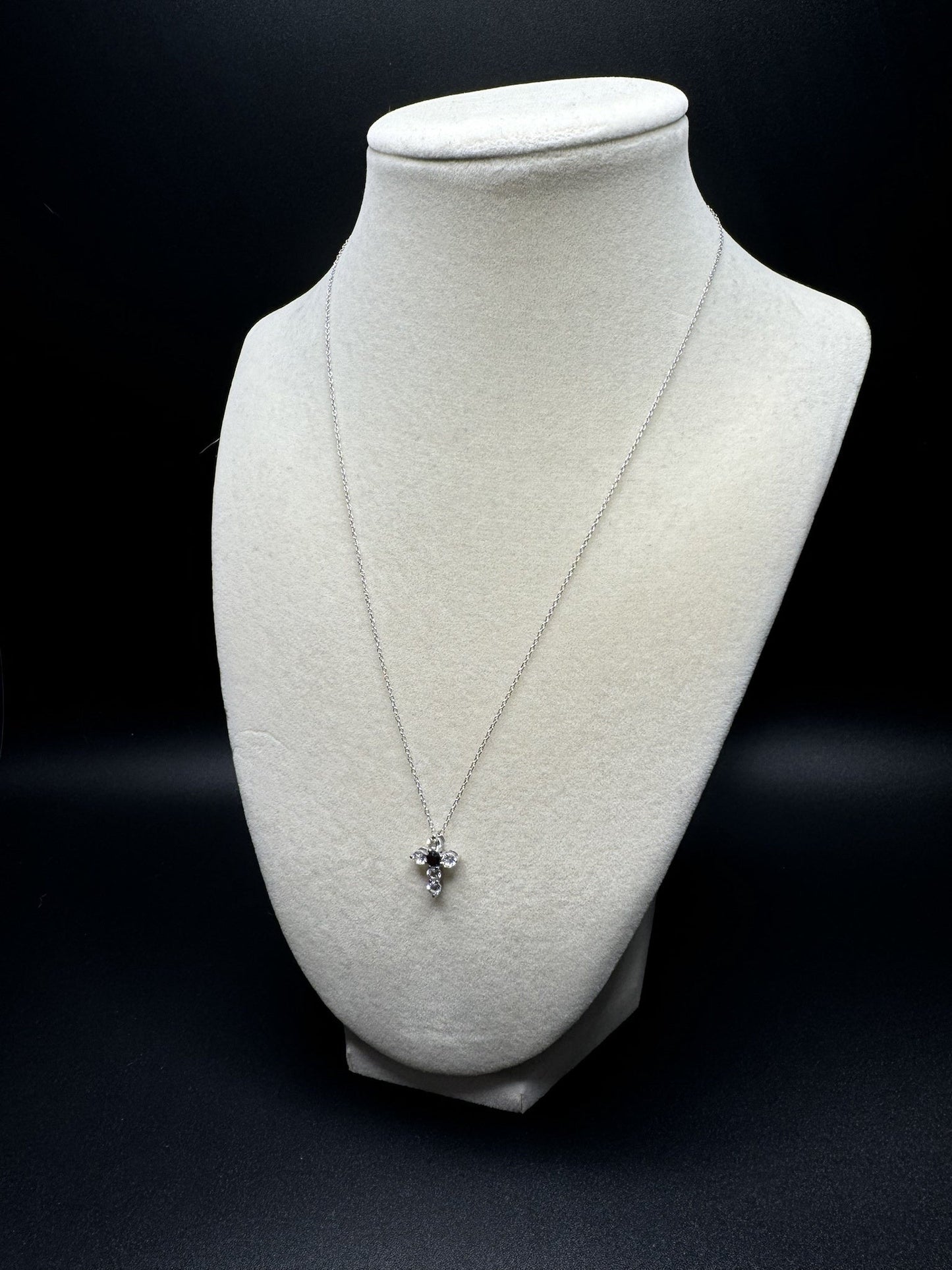 18” Silver Chain & 15mm Natural Sapphire and White Topaz Cross 1.4g