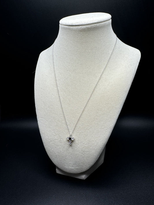 18” Silver Chain & 15mm Natural Sapphire and White Topaz Cross 1.4g