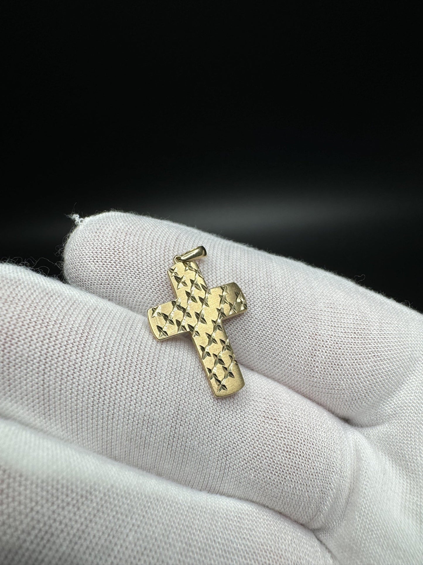 1” 14k Yellow Gold Square Diamond Cut Cross 2.3mm Bail 1.82g