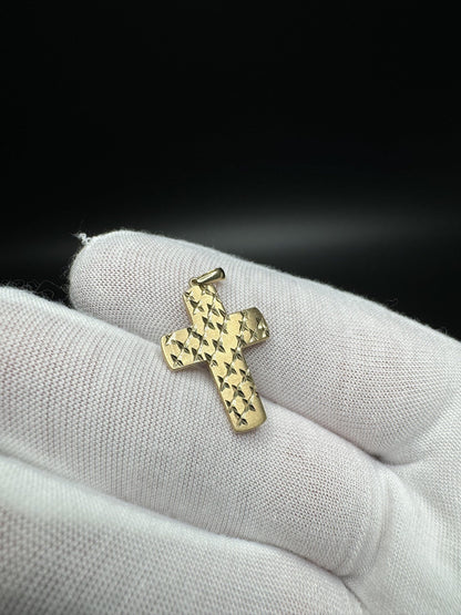 1” 14k Yellow Gold Square Diamond Cut Cross 2.3mm Bail 1.82g