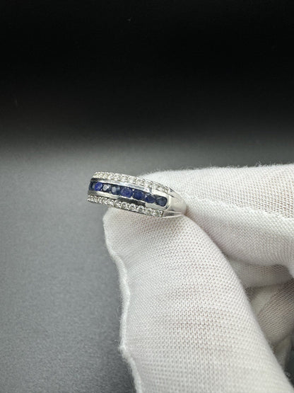 Size 8 Silver 1/3ctw Natural Diamond & Natural Sapphire Ring 3.7g