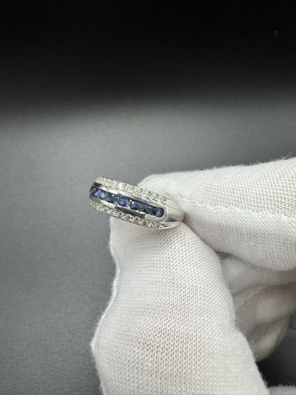 Size 6 Silver 1/3ctw Natural Diamond & Natural Sapphire Ring 3.7g