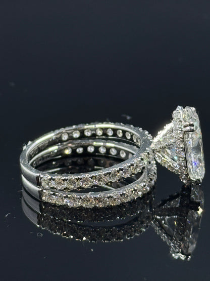 14k White Gold Oval Diamond Bridal Set – 5.46ctw, Size 7