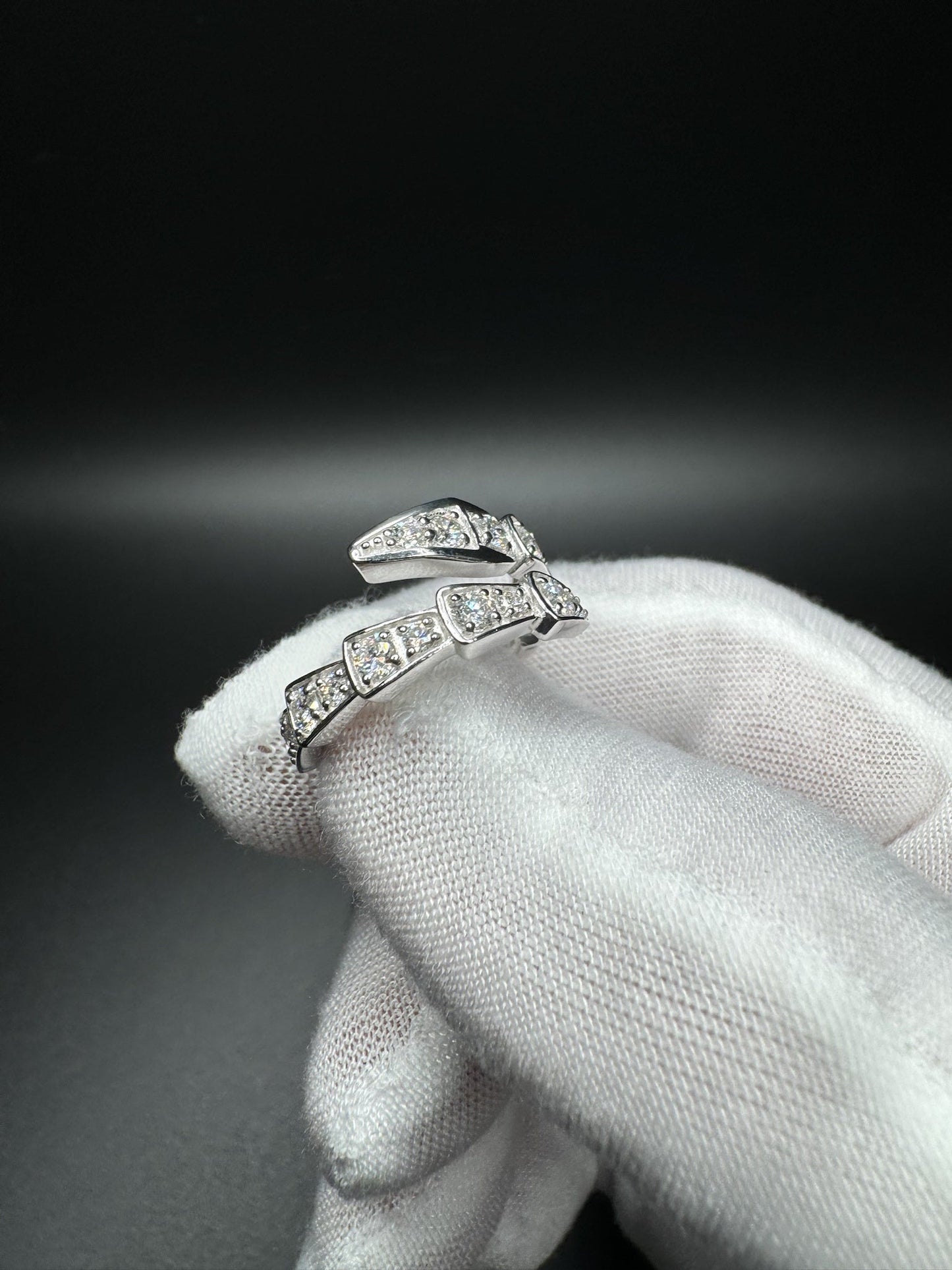 Size 7 Silver 1.5ctw Lab Diamond Snake Bypass Eternity Ring 3.7g