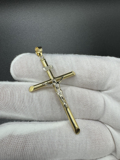 2.25” 14k Gold Round Cross/Crucifix 5.2mm Bail 2.22g