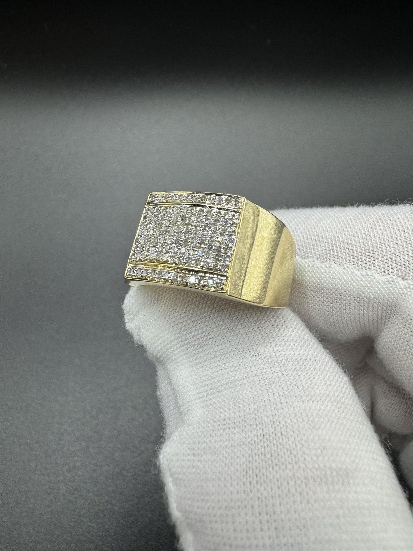Size 10 10k Yellow Gold 12mm Square Top est 1/2ctw Natural Diamond Ring 6.2g