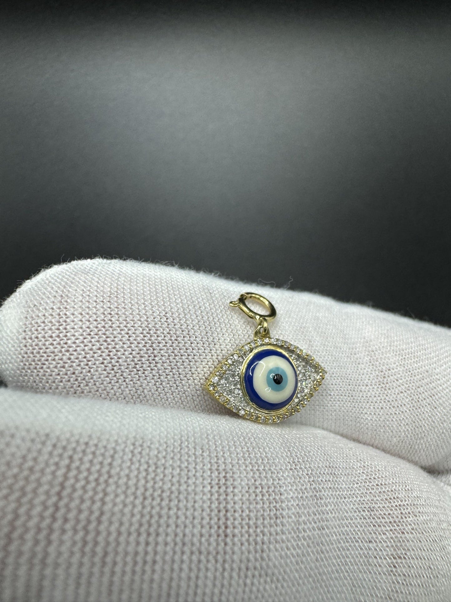 3/4” 10k Yellow Gold Evil Eye Pendant 1/3ctw Natural Diamond 3mm Bail 1.23g