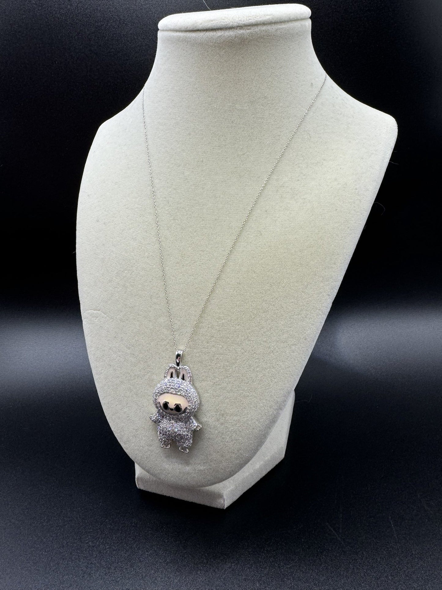 18” Chain & 2.5” Silver Peach Monster 2.5ctw VS/VVS Lab Diamond Pendant 3mm Bail 8.6g