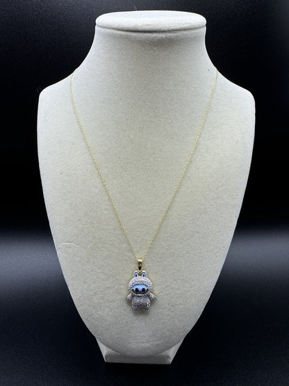 18” Chain & 1.5” Gold over Silver Blue Monster 1ctw VS/VVS Lab Diamond Pendant 2.2mm Bail 5.5g