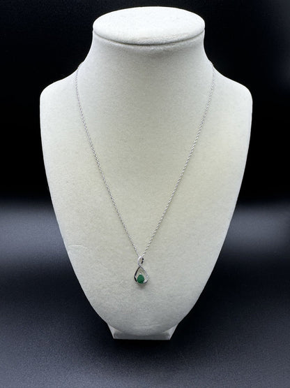 18” Silver Chain & Pear Shape Natural Emerald Pendant with 1/8ctw Natural Diamonds 2.1g