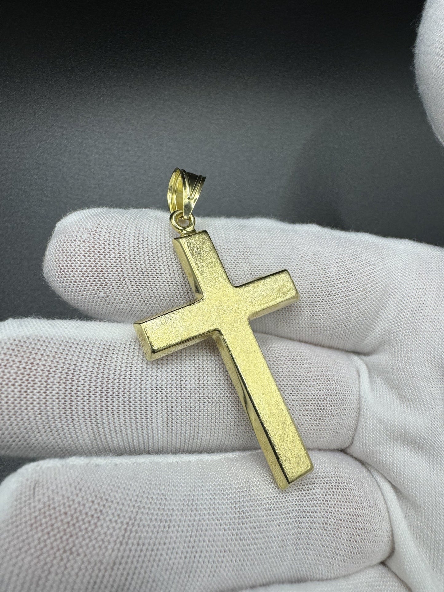 2.5” 14k Yellow Gold Square Cross with Brushed Finish 7.5mm Bail 3.6g