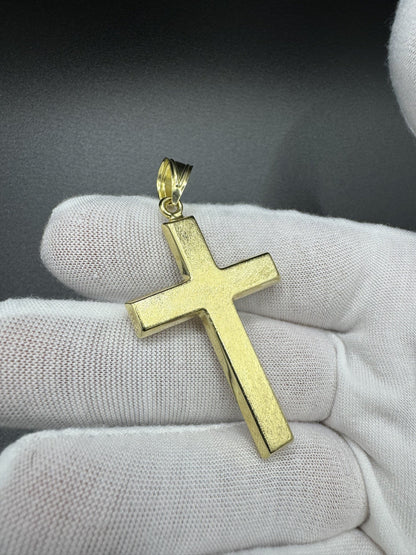 2.5” 14k Yellow Gold Square Cross with Brushed Finish 7.5mm Bail 3.6g