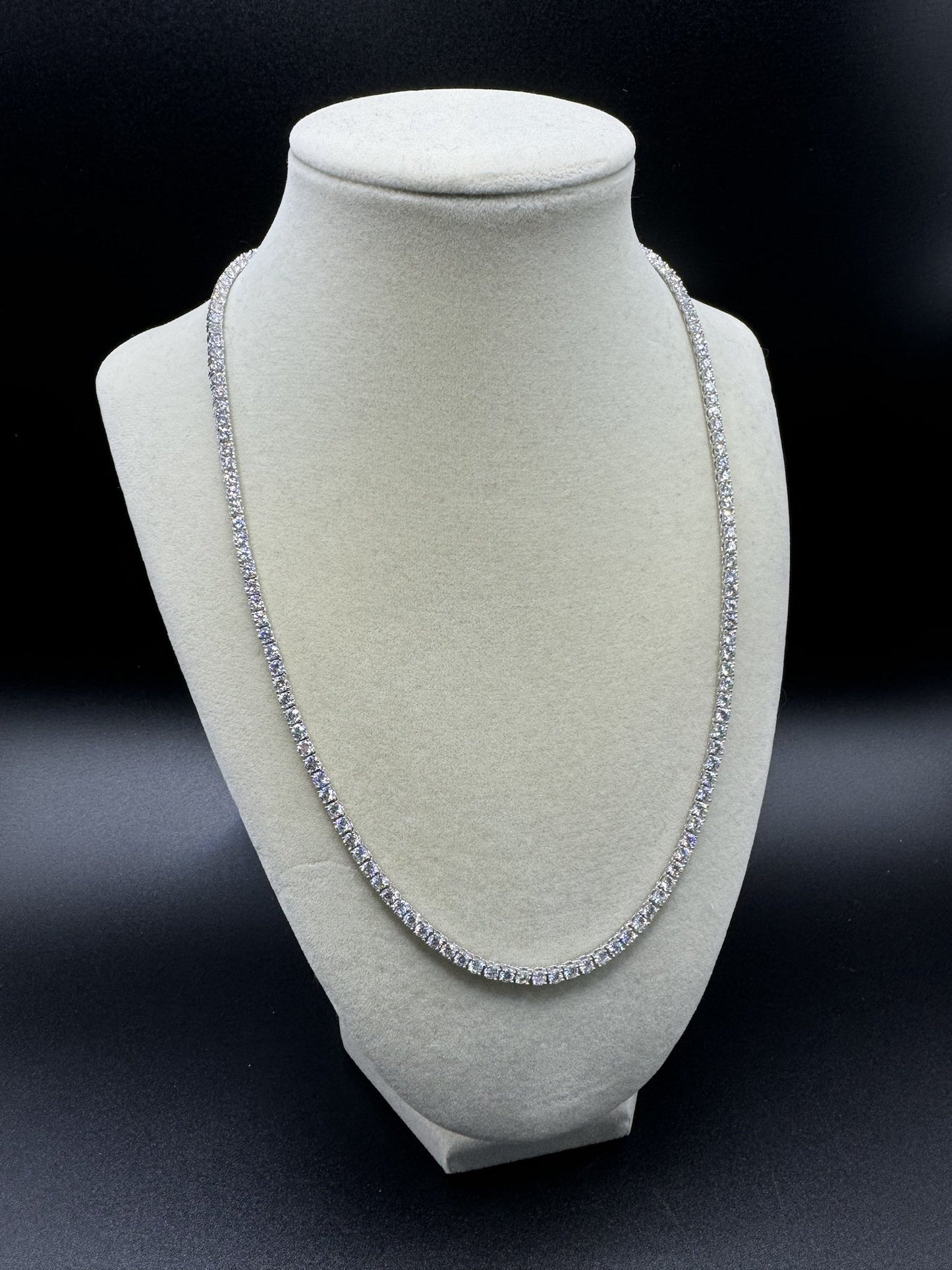 20” 3mm 15ctw Moissanite & Silver Tennis Chain 22.4g