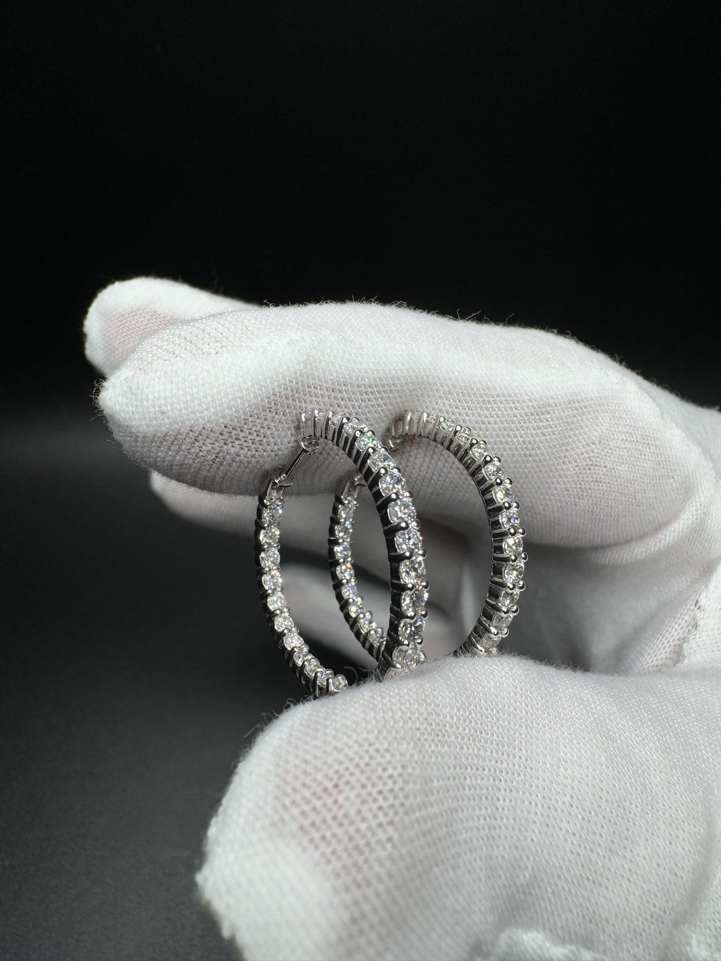 25mm 14k White Gold 2ctw Lab Diamond Inside Out Hoops 5.5g