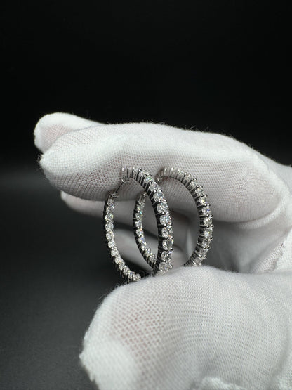 25mm 14k White Gold 2ctw Lab Diamond Inside Out Hoops 5.5g