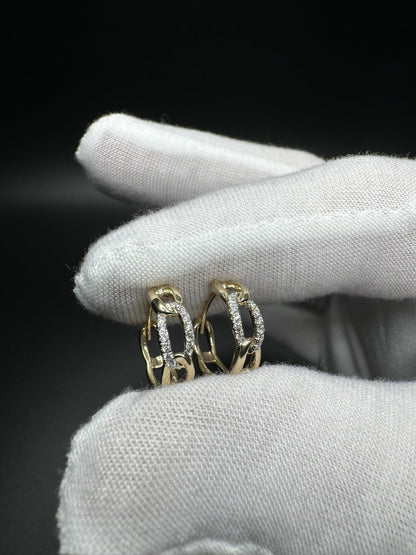 15mm 14k Yellow Gold 1/10ctw Diamond Cuban Link Huggies/Hoops 2.7g