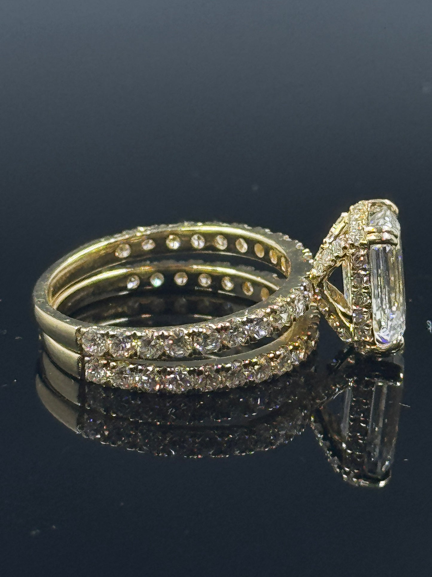14k Yellow Gold Emerald Diamond Bridal Set – 3.90ctw, Size 7