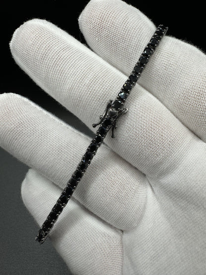 8” 3mm Silver Black Rhodium & Black Spinel Tennis Bracelet 12.0g