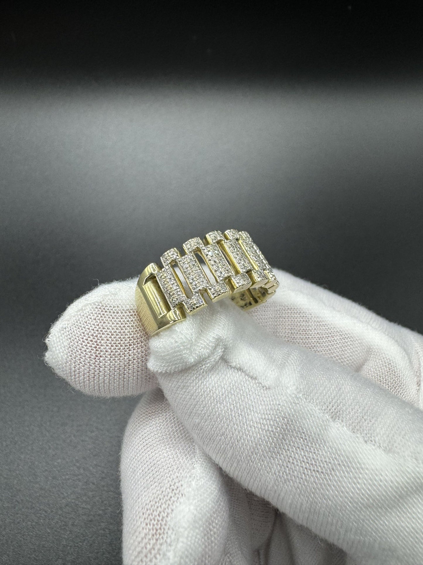 Size 10 10k Yellow Gold Rollie Link Ring est 3/4ctw Natural Diamond 6.22g