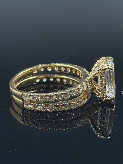 14k Yellow Gold Emerald Diamond Bridal Set – 3.90ctw, Size 7