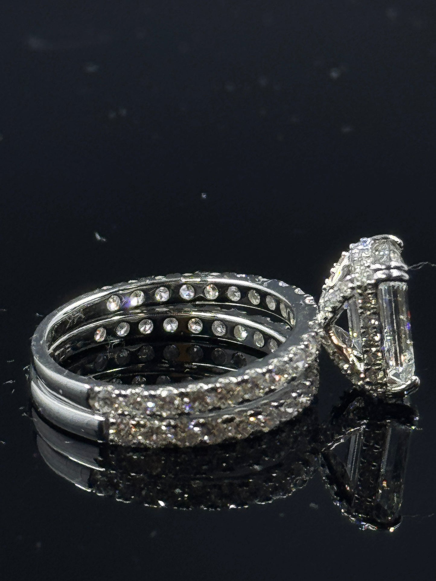 14k White Gold Emerald Diamond Bridal Set – 4.04ctw, Size 7