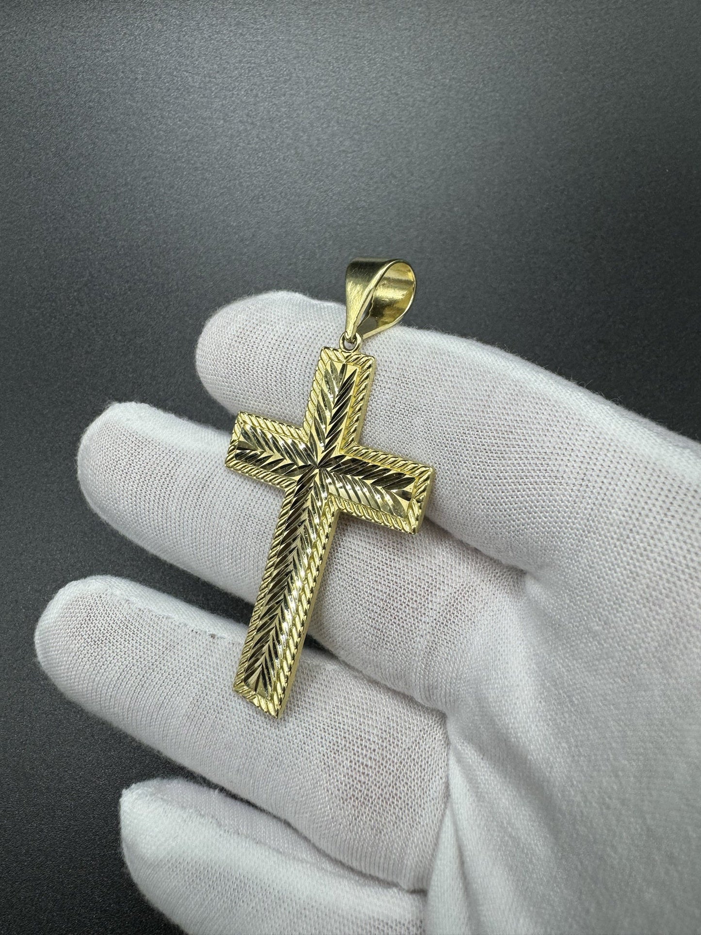 2.5” 14k Yellow Gold Diamond Cut Square Cross 7mm Bail 7.05g