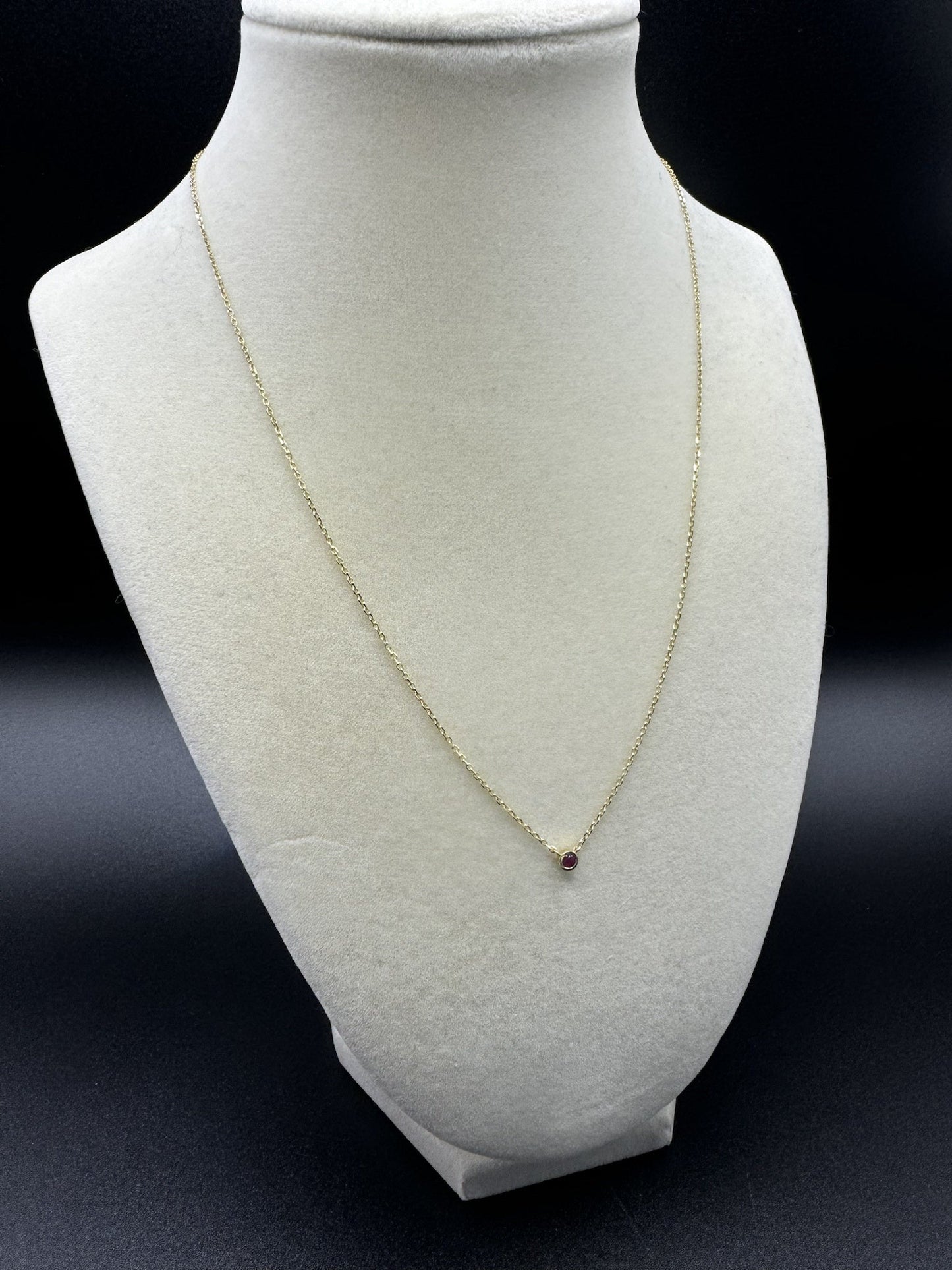 16-18” 10k Yellow Gold Chain & Natural Ruby Solitaire Pendant GSI Certified 1.55g