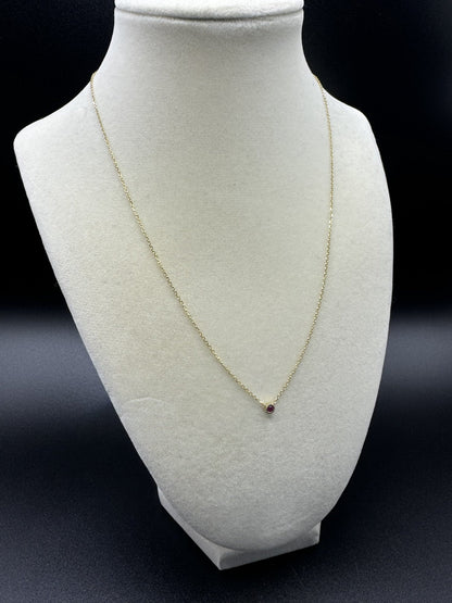 16-18” 10k Yellow Gold Chain & Natural Ruby Solitaire Pendant GSI Certified 1.55g