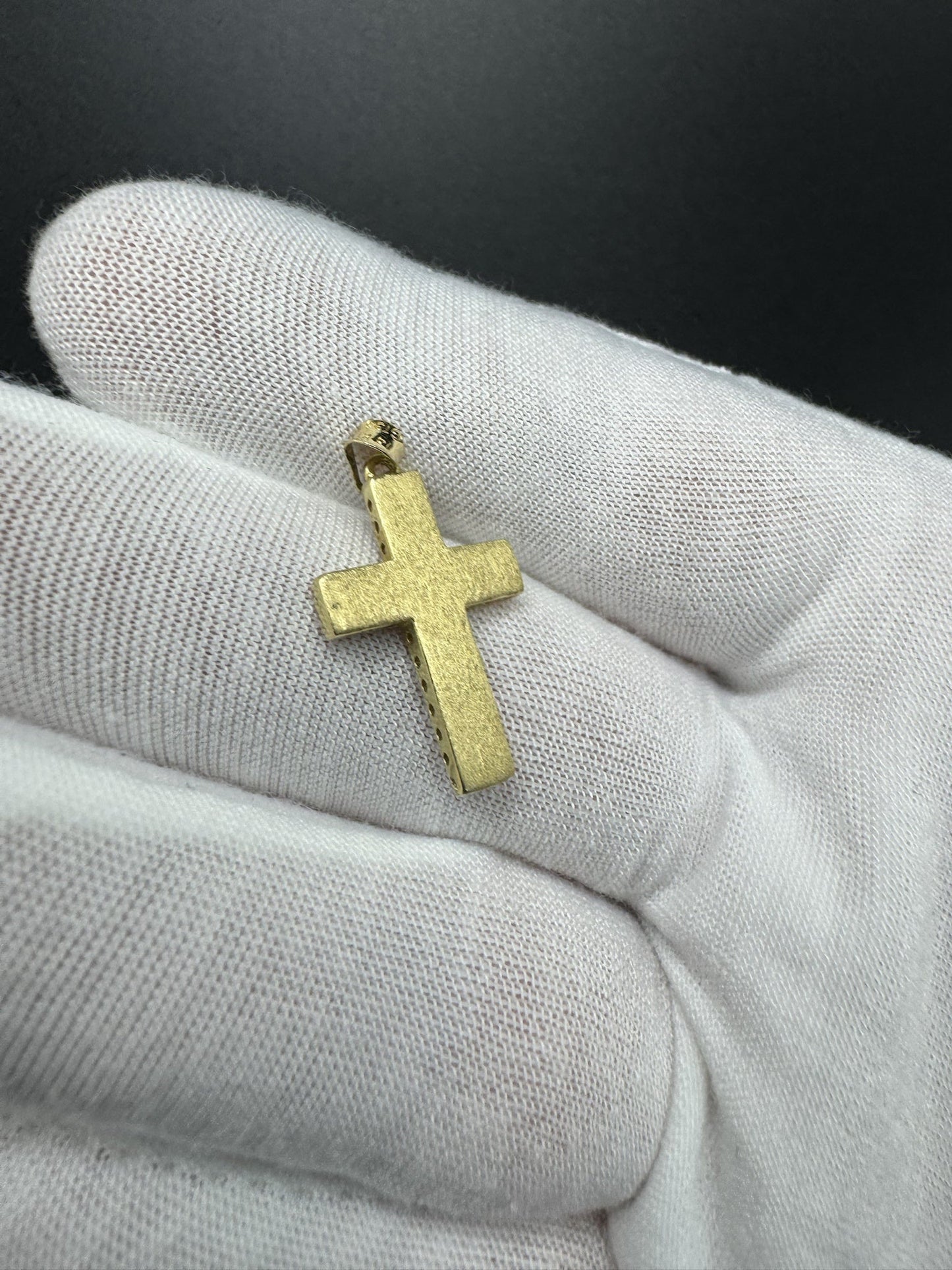 1” 14k Yellow Gold Square Cross Brushed Finish 3mm Bail 1.9g