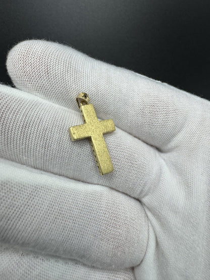 1” 14k Yellow Gold Square Cross Brushed Finish 3mm Bail 1.9g