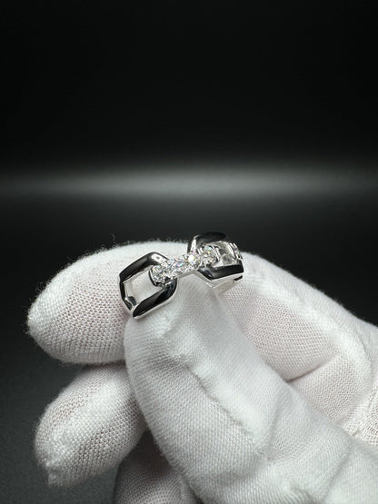 Size 8 Silver 1/2ctw Lab Diamond Link Style Ring 5.4g