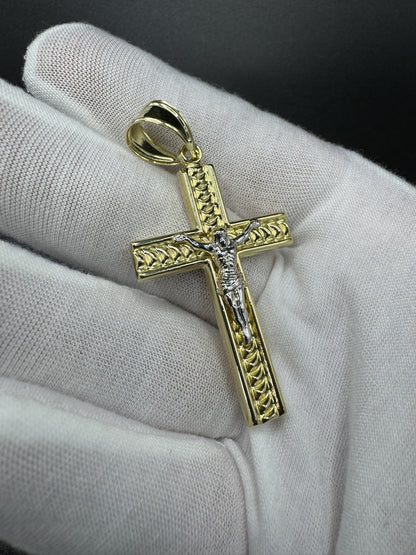 2.5” 14k Yellow Gold Square Diamond Cut Crucifix 8mm Bail 4.3g