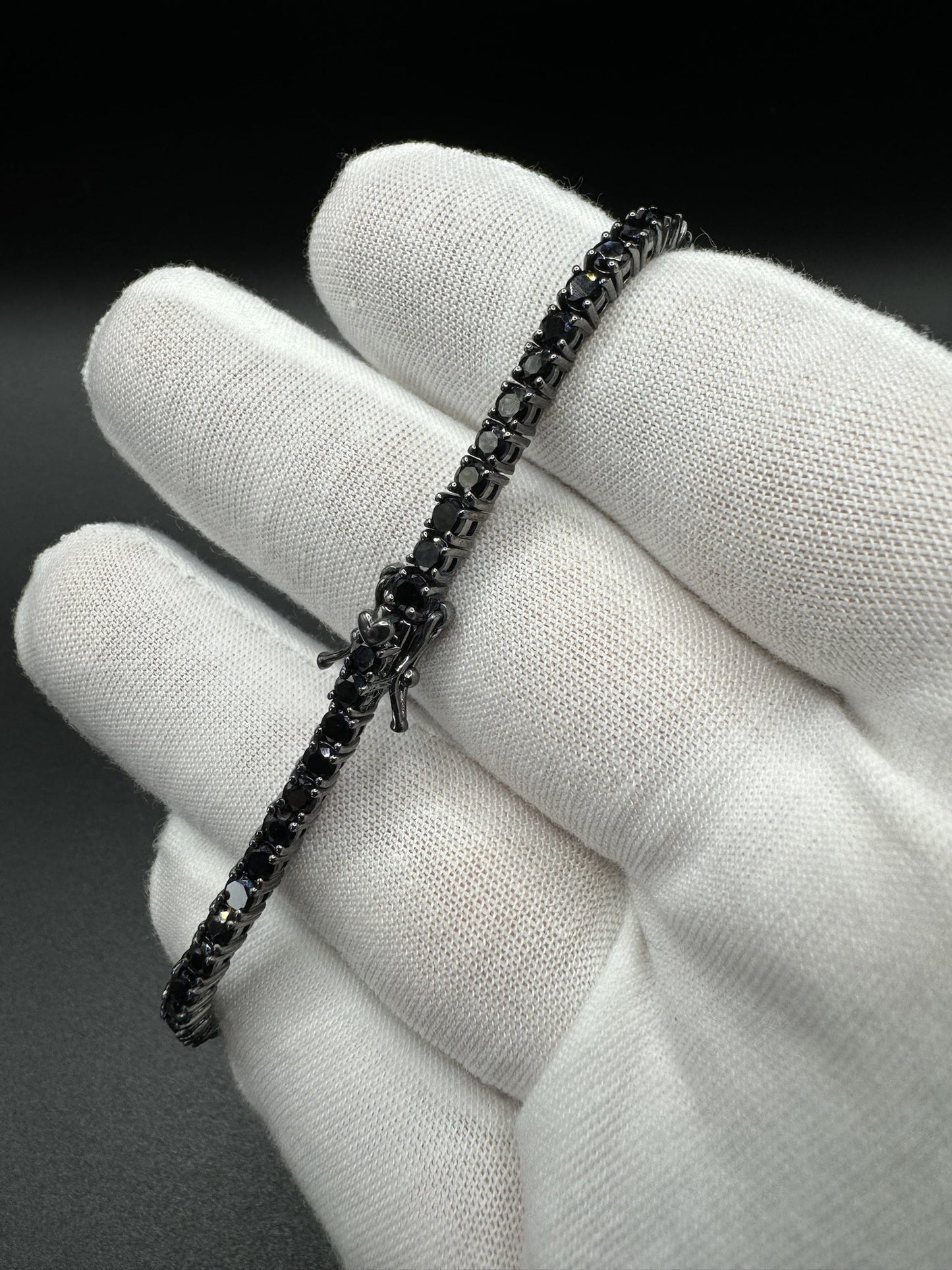 7.5” 3mm Silver Black Rhodium & Black Spinel Tennis Bracelet 11.5g