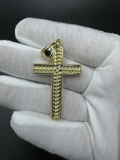 2.5” 14k Yellow Gold Square Diamond Cut Crucifix 8mm Bail 4.3g