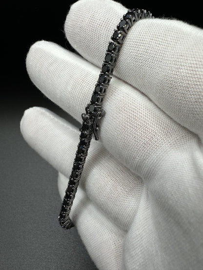 8” 3mm Silver Black Rhodium & Black Spinel Tennis Bracelet 12.0g