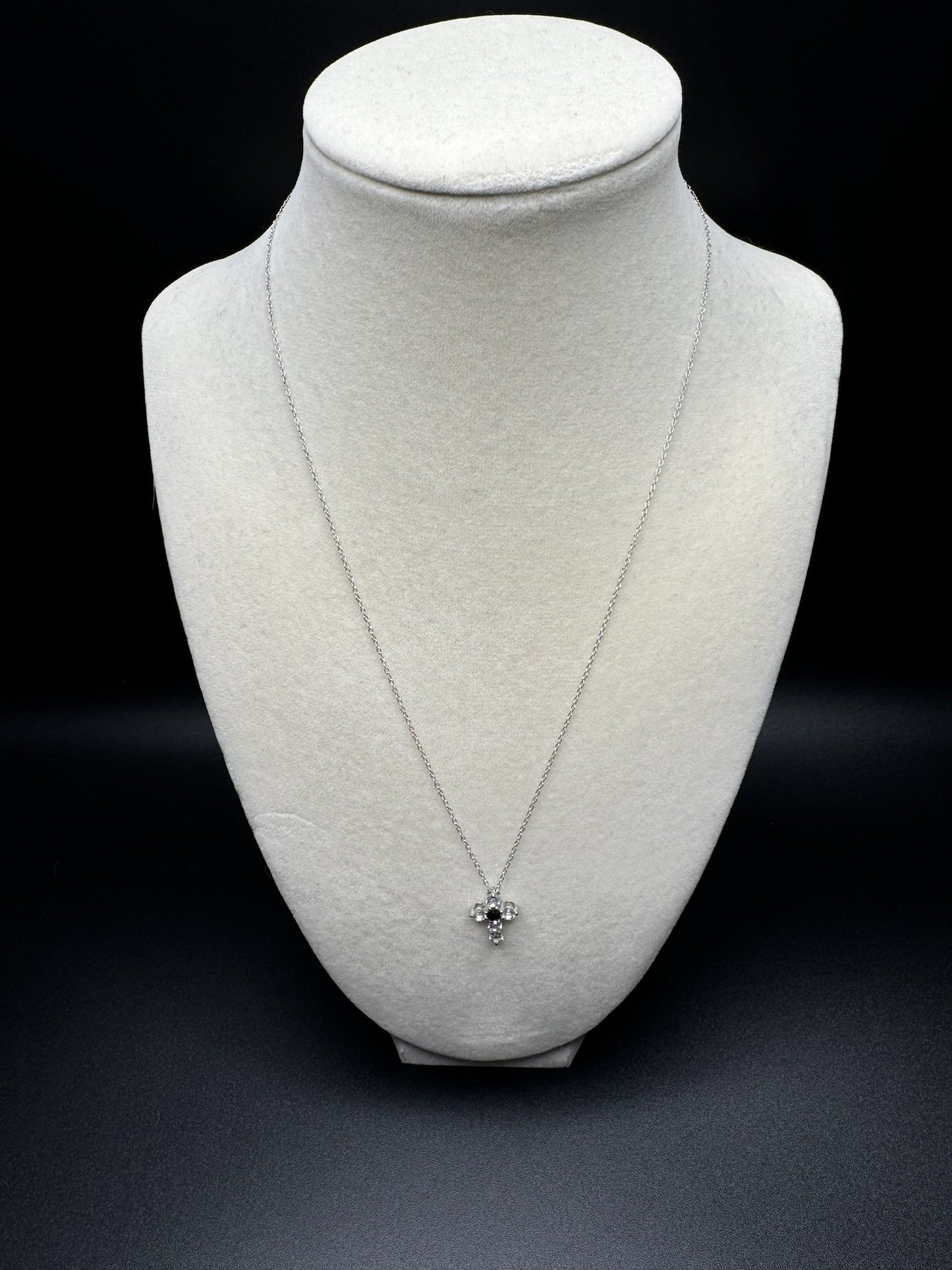 18” Silver Chain & 15mm Natural Sapphire and White Topaz Cross 1.4g