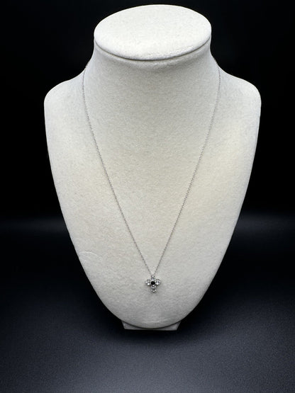 18” Silver Chain & 15mm Natural Sapphire and White Topaz Cross 1.4g