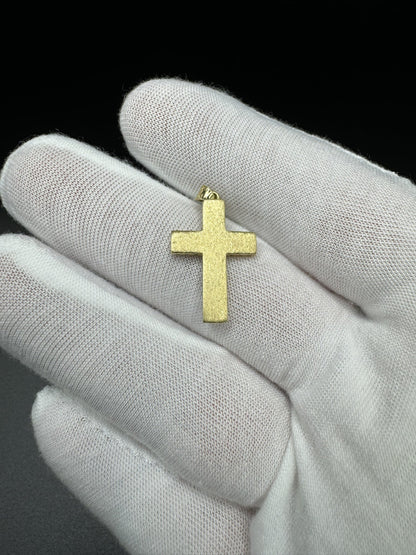 1” 14k Yellow Gold Square Cross Brushed Finish 3mm Bail 1.9g