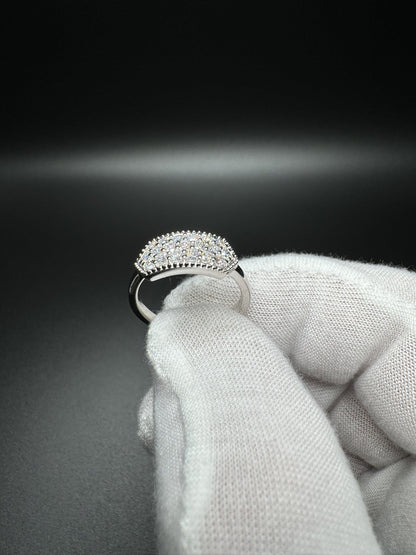 Size 7 Silver .8ctw Lab Diamond 3 Row Fashion Ring 3.2g