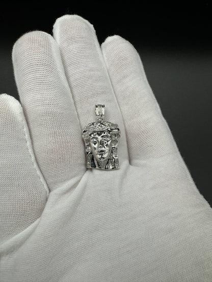 1” 10k White Gold 1/3ctw Natural Diamond Jesus Piece 3mm Bail 6.1g