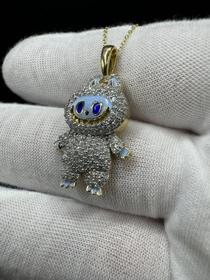 18” Chain & 1.5” Gold over Silver Blue Monster 1ctw VS/VVS Lab Diamond Pendant 2.2mm Bail 5.5g