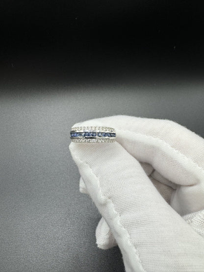 Size 6 Silver 1/3ctw Natural Diamond & Natural Sapphire Ring 3.7g