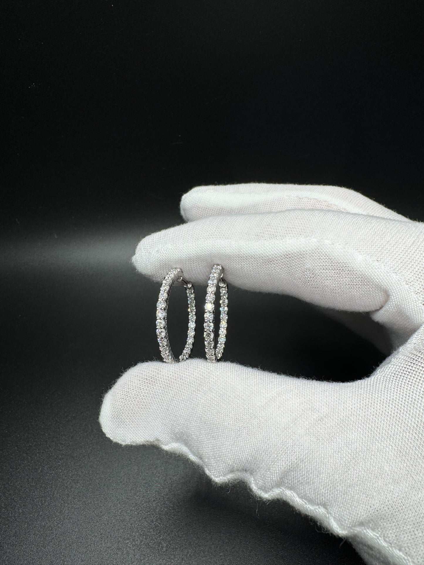 25mm 14k White Gold 2ctw Lab Diamond Inside Out Hoops 5.5g