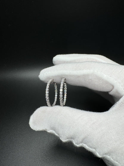 25mm 14k White Gold 2ctw Lab Diamond Inside Out Hoops 5.5g