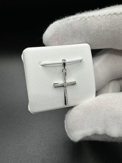 1” 10k White Gold Cross 1/8ctw Natural Diamonds 2.2mm Bail .7g