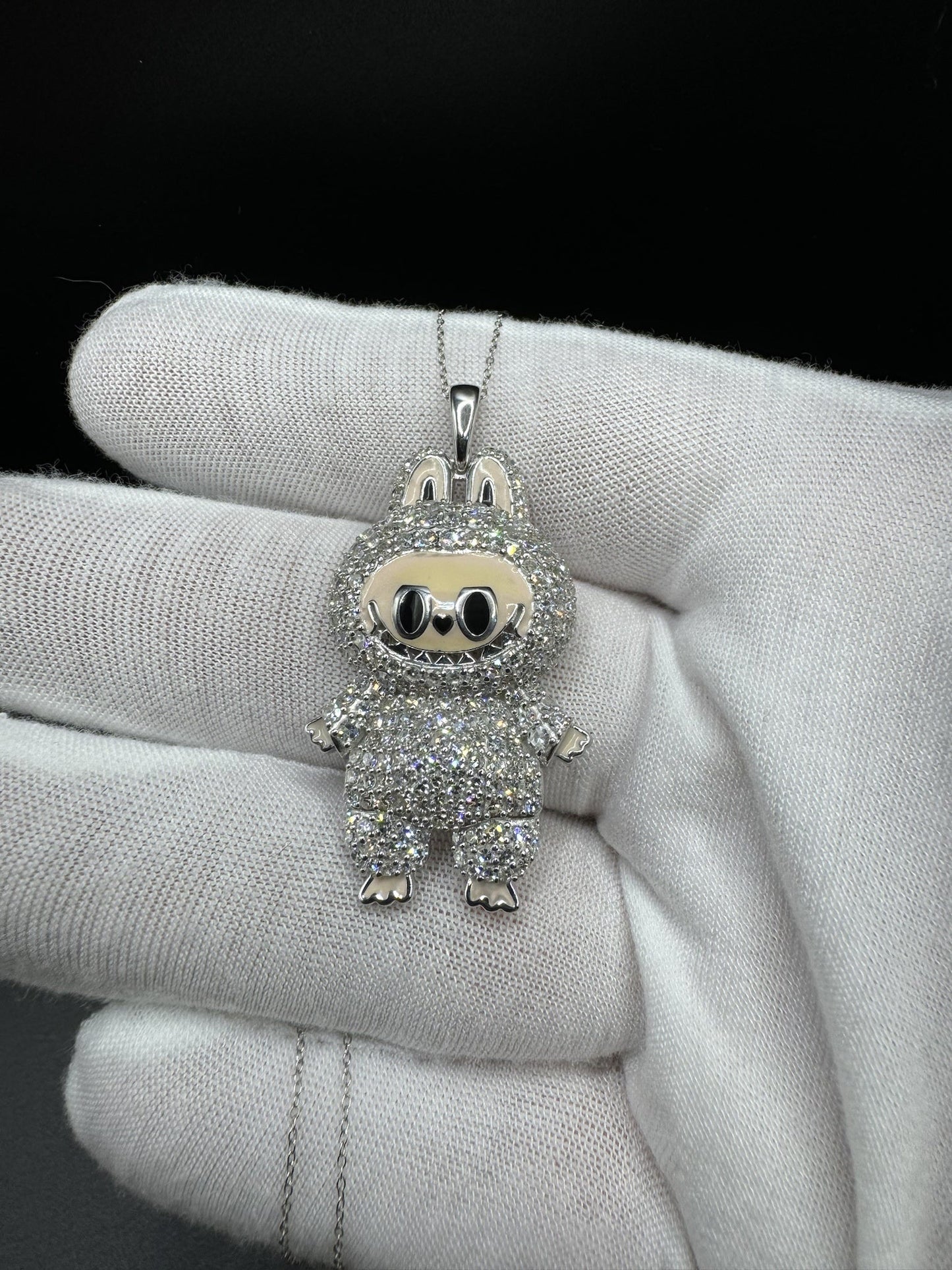 18” Chain & 2.5” Silver Peach Monster 2.5ctw VS/VVS Lab Diamond Pendant 3mm Bail 8.6g